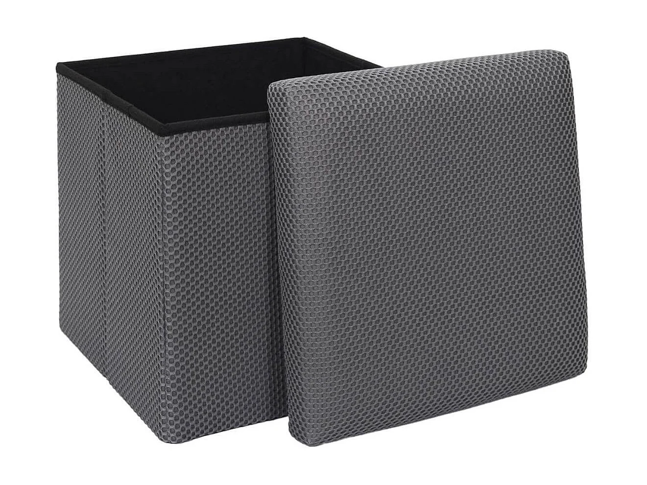 Pouf coffre carré pliable en tissu texturé maille 3D gris - ELECTRON