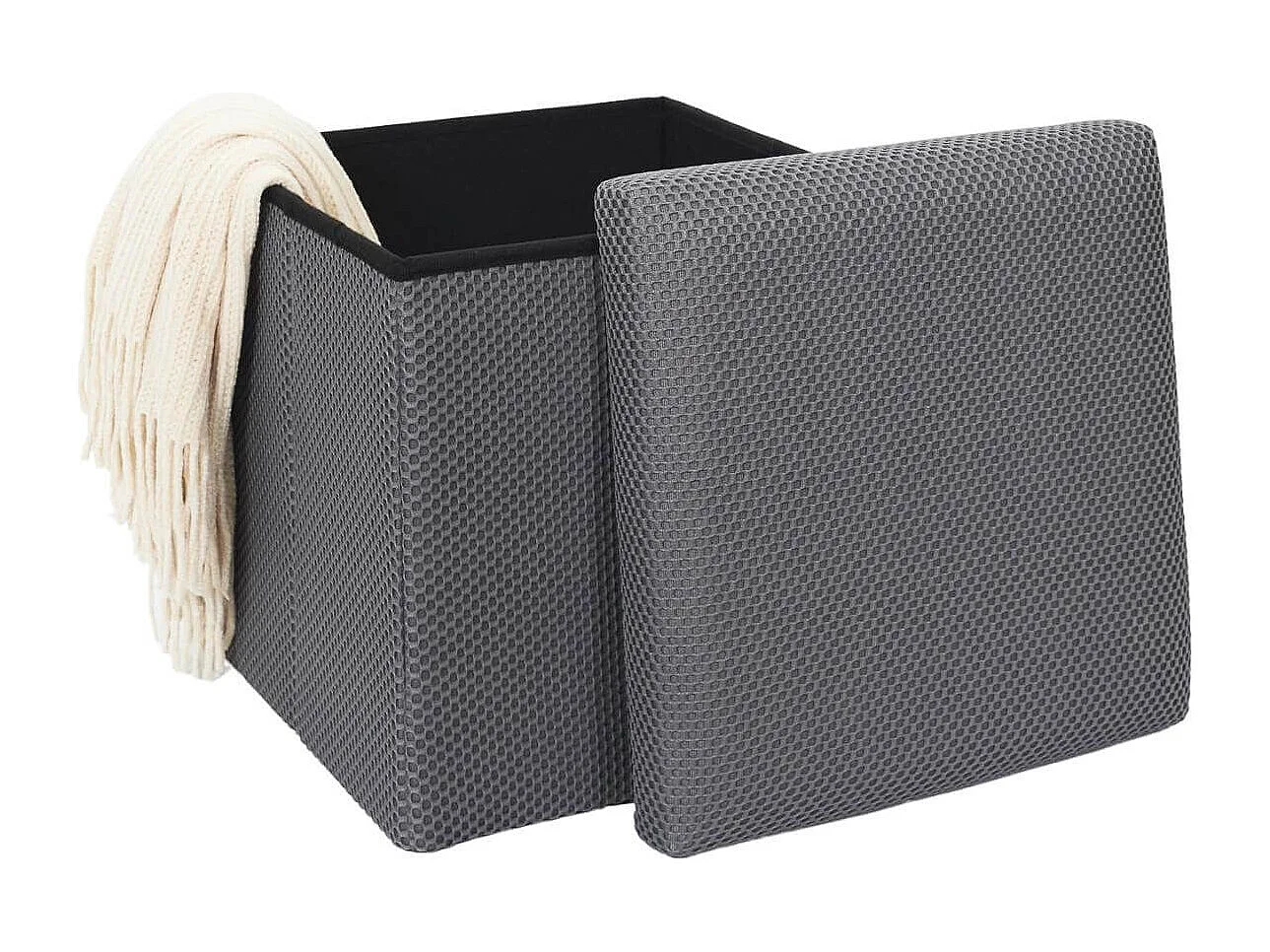 Pouf coffre carré pliable en tissu texturé maille 3D gris - ELECTRON