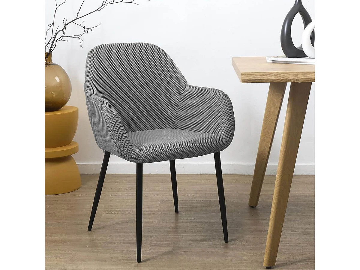 Lot de 2 fauteuils de table en tissu texturé maille 3D gris - ELECTRON