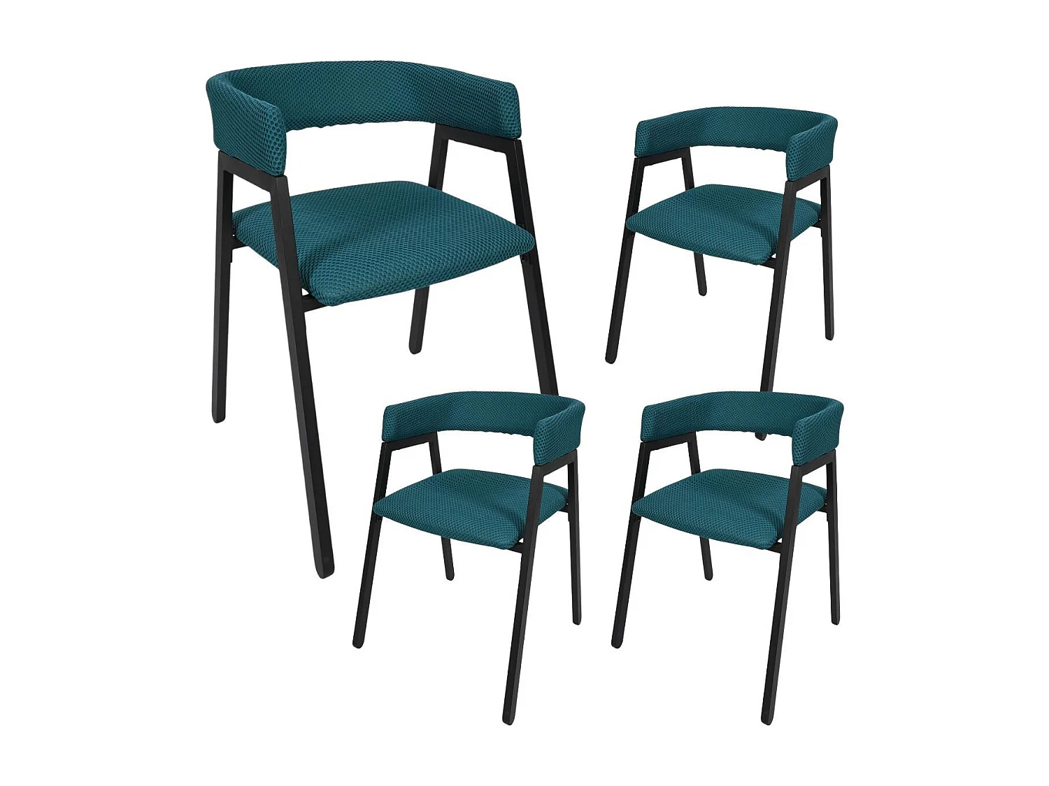 Lot de 4 fauteuils design de table en tissu texturé maille 3D bleu - ELECTRON