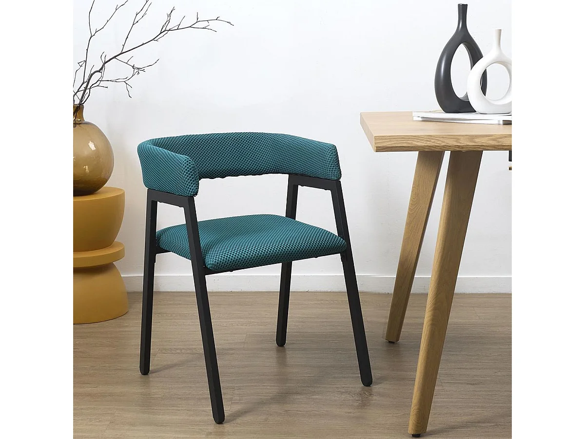 Lot de 4 fauteuils design de table en tissu texturé maille 3D bleu - ELECTRON