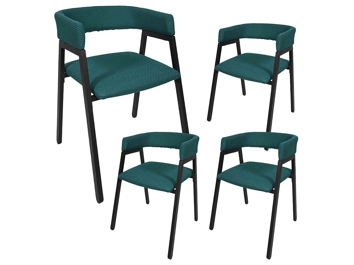 Lot de 4 fauteuils design de table en tissu texturé maille 3D bleu - ELECTRON