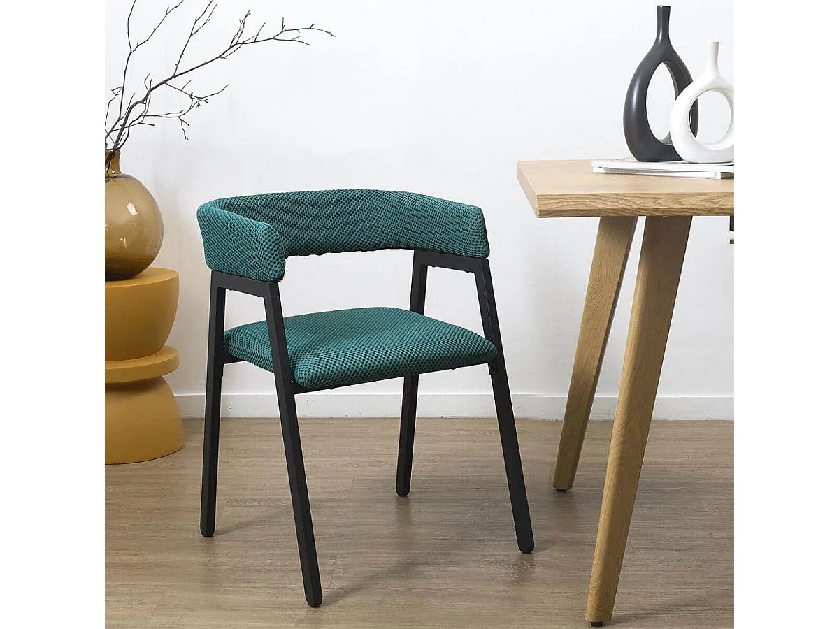 Lot de 4 fauteuils design de table en tissu texturé maille 3D bleu - ELECTRON