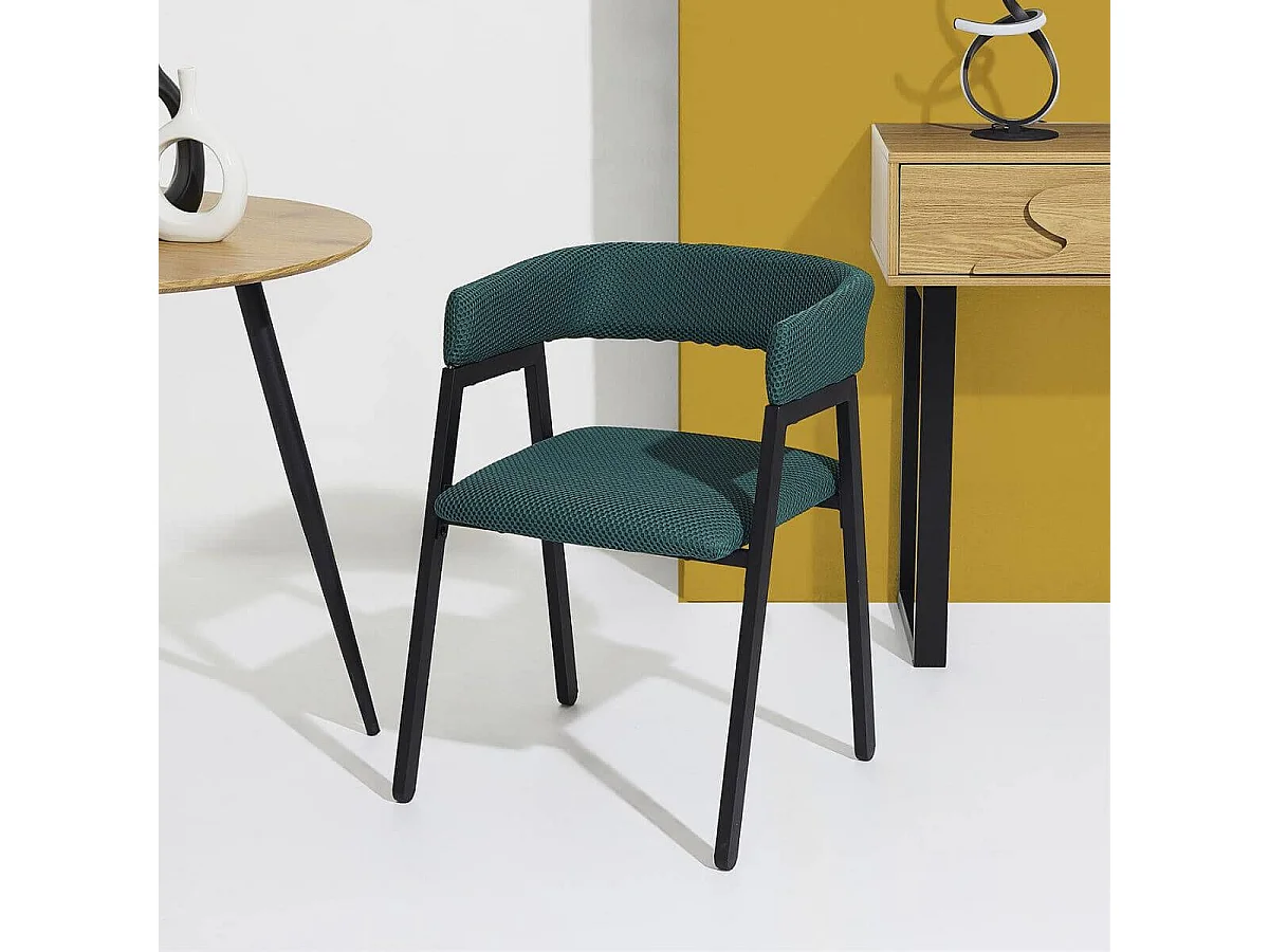 Lot de 4 fauteuils design de table en tissu texturé maille 3D bleu - ELECTRON
