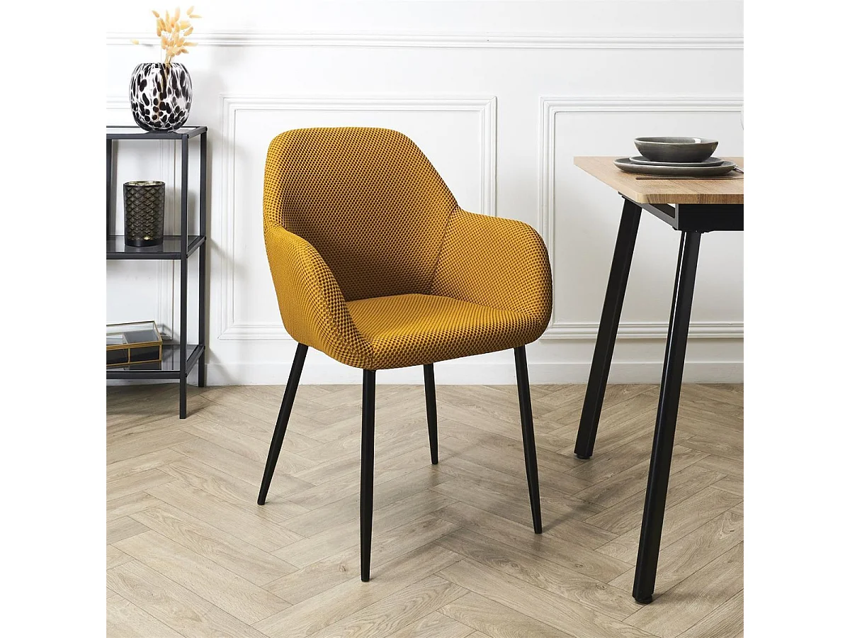 Lot de 2 fauteuils de table en tissu texturé maille 3D jaune - ELECTRON