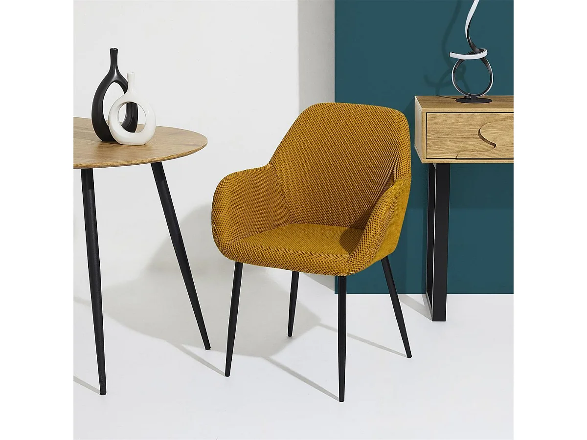 Lot de 2 fauteuils de table en tissu texturé maille 3D jaune - ELECTRON