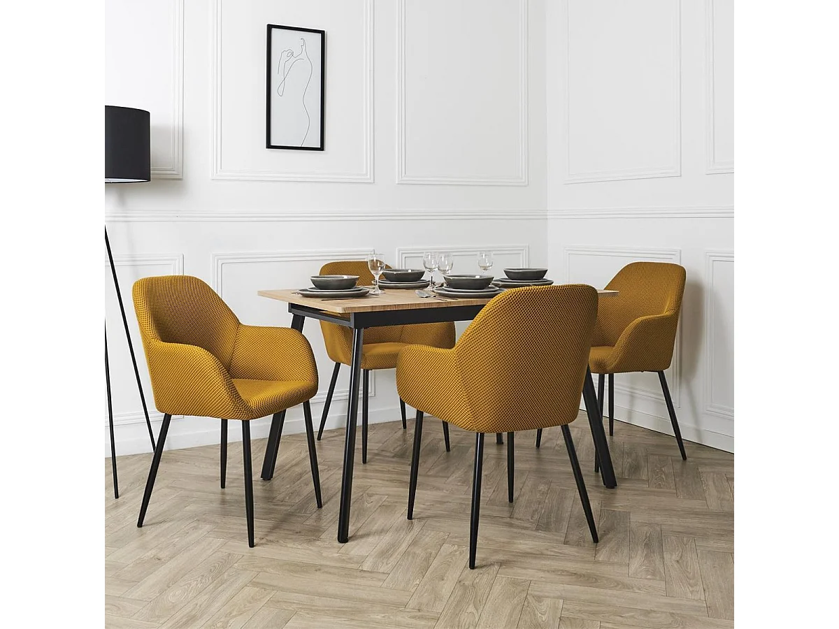 Lot de 2 fauteuils de table en tissu texturé maille 3D jaune - ELECTRON