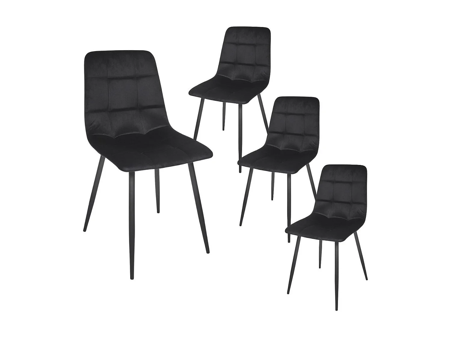 Lot de 4 chaises matelassées en tissu toucher doux noir - MATELIA