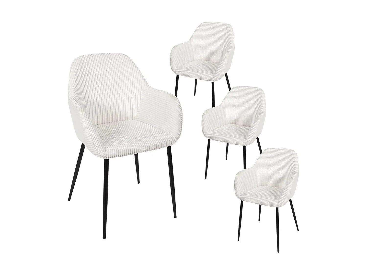 Lot de 4 fauteuils de table en velours côtelé coloris crème - AMORY