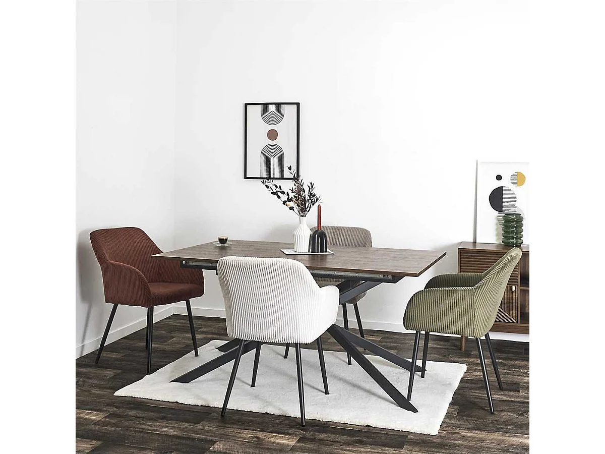 Lot de 4 fauteuils de table en velours côtelé coloris crème - AMORY