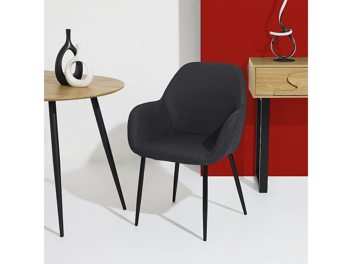 Lot de 2 fauteuils de table en tissu texturé maille 3D noir - ELECTRON