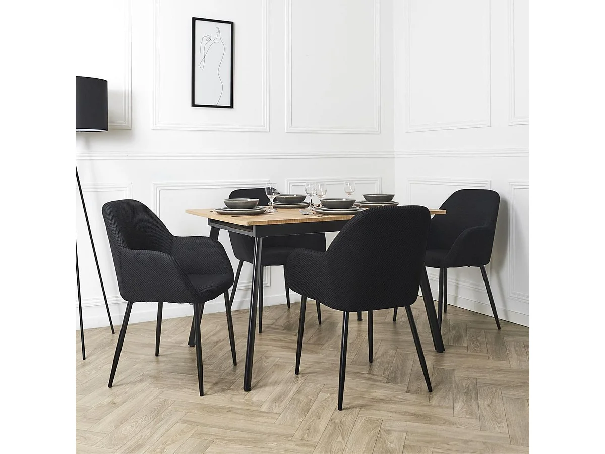 Lot de 2 fauteuils de table en tissu texturé maille 3D noir - ELECTRON