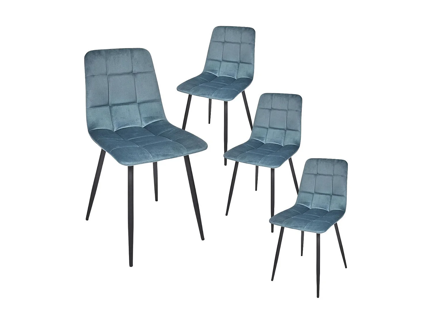 Lot de 4 chaises matelassées en tissu toucher doux bleu canard - MATELIA