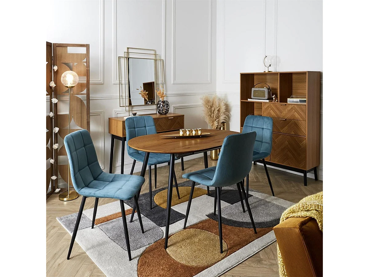 Lot de 4 chaises matelassées en tissu toucher doux bleu canard - MATELIA