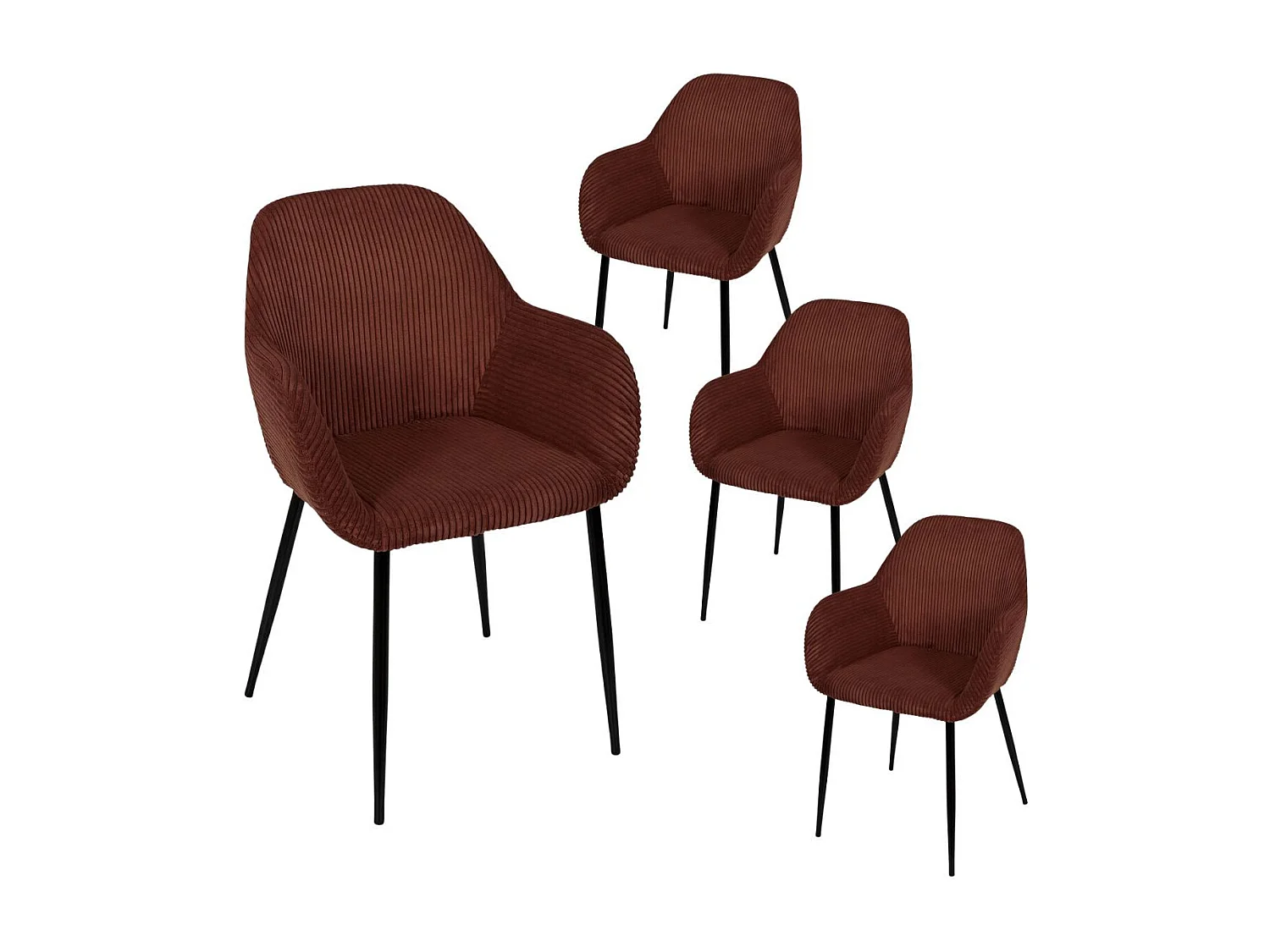 Lot de 4 fauteuils de table en velours côtelé coloris terracotta - AMORY