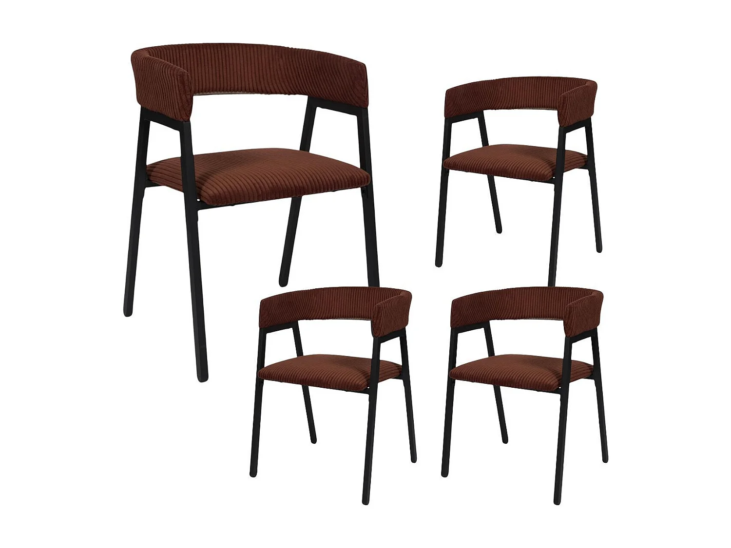 Lot de 4 fauteuils de table design en métal et velours côtelé coloris terracotta - AMORY