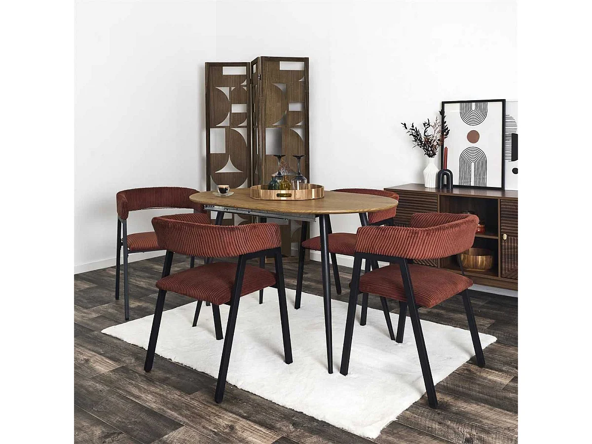 Lot de 4 fauteuils de table design en métal et velours côtelé coloris terracotta - AMORY