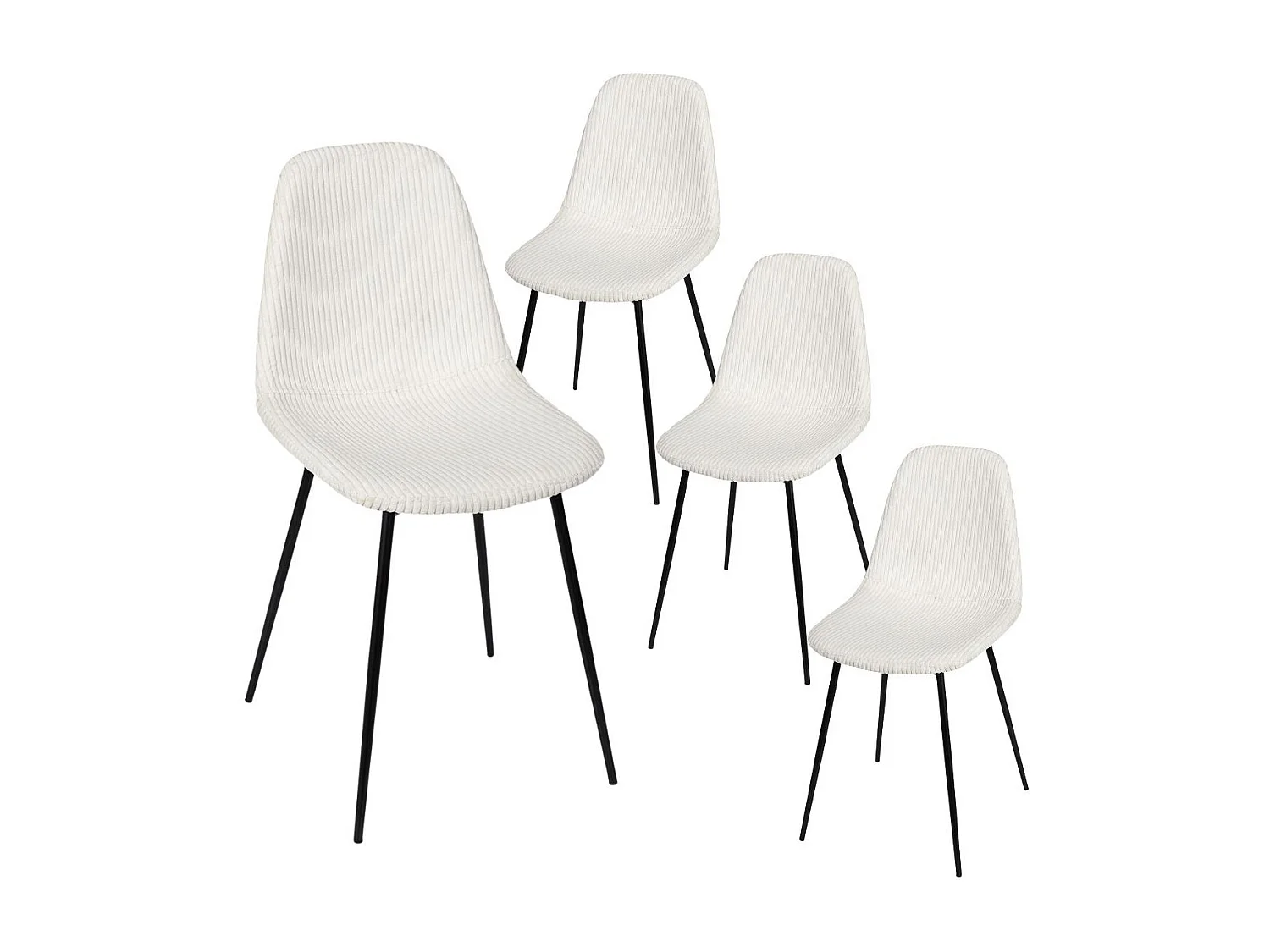Lot de 4 chaises en velours côtelé coloris crème - AMORY