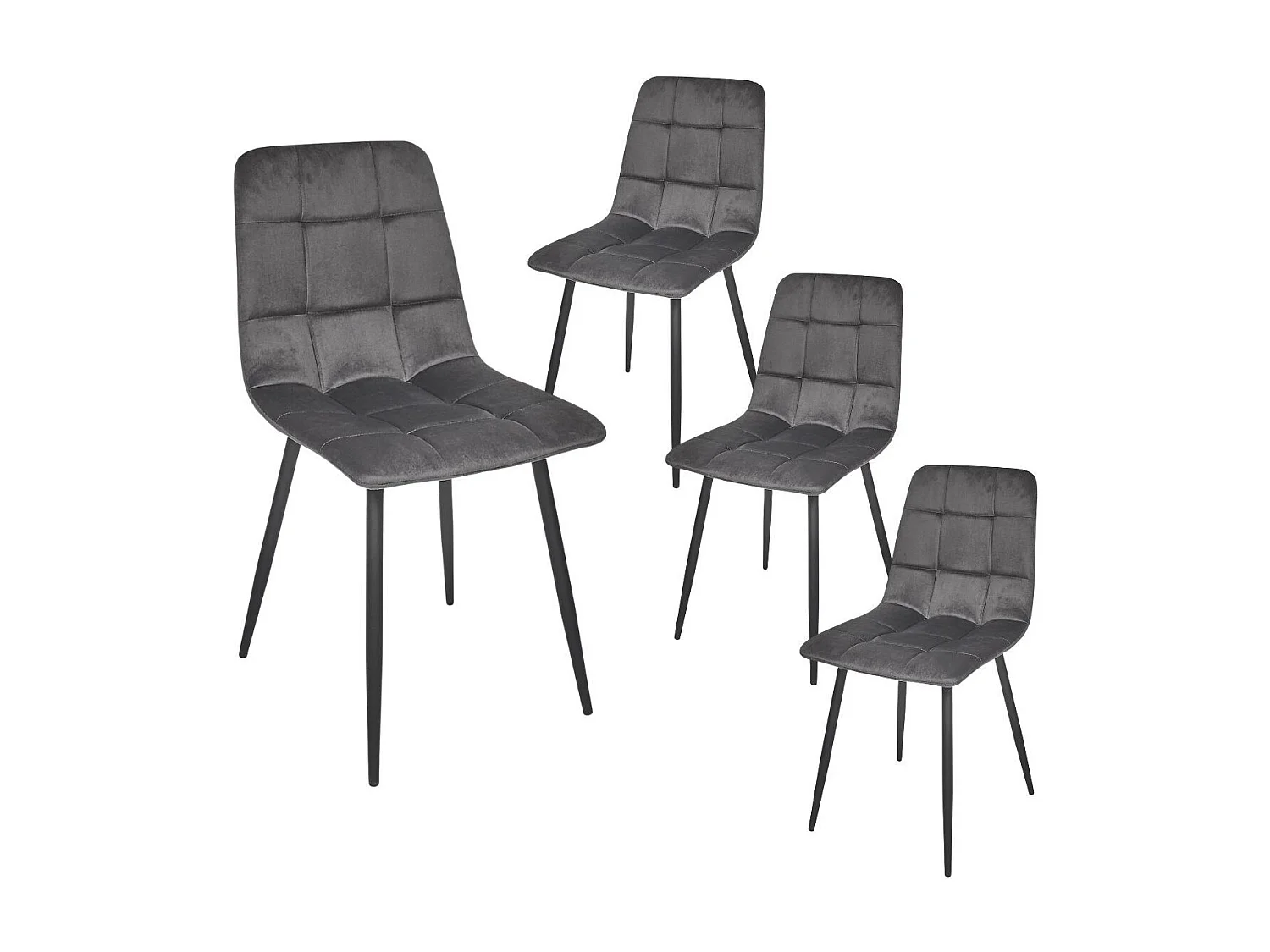 Lot de 4 chaises matelassées en tissu toucher doux gris - MATELIA