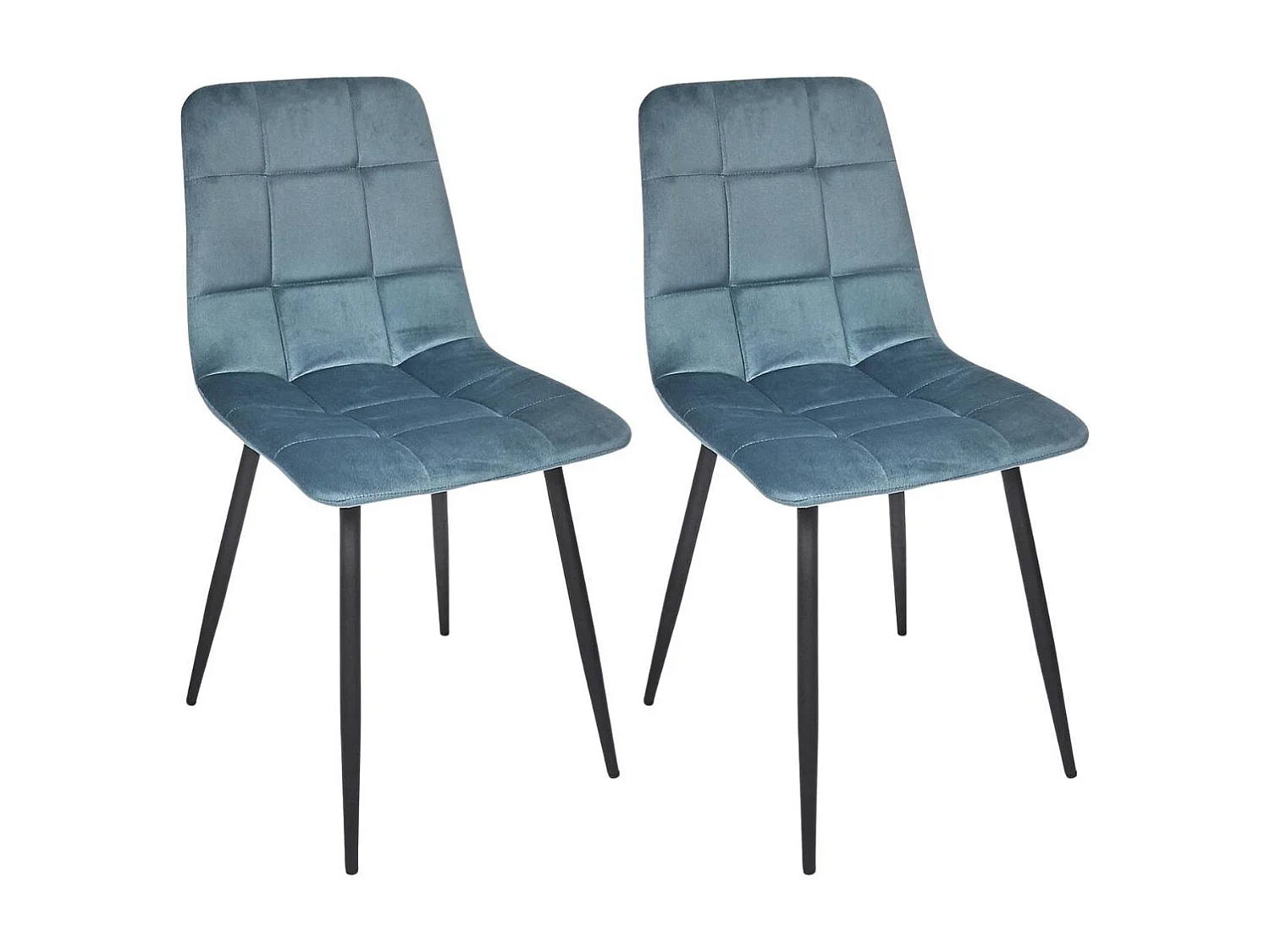 Lot de 2 chaises matelassées en tissu toucher doux bleu canard - MATELIA