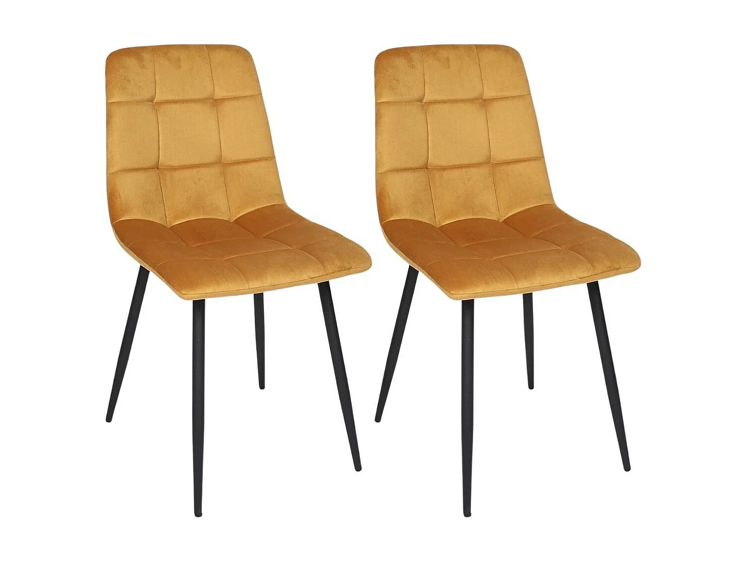 Lot de 2 chaises matelassées en tissu toucher doux jaune - MATELIA