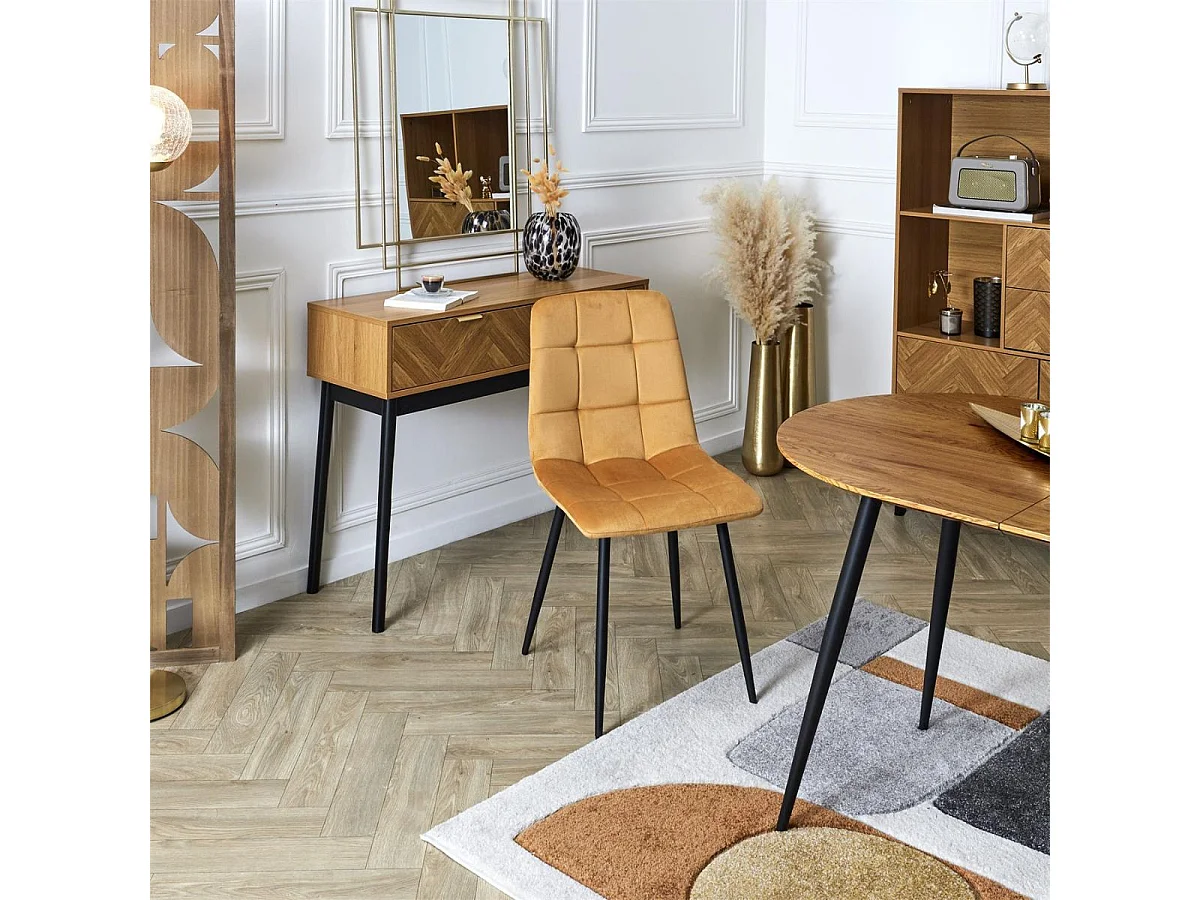 Lot de 2 chaises matelassées en tissu toucher doux jaune - MATELIA