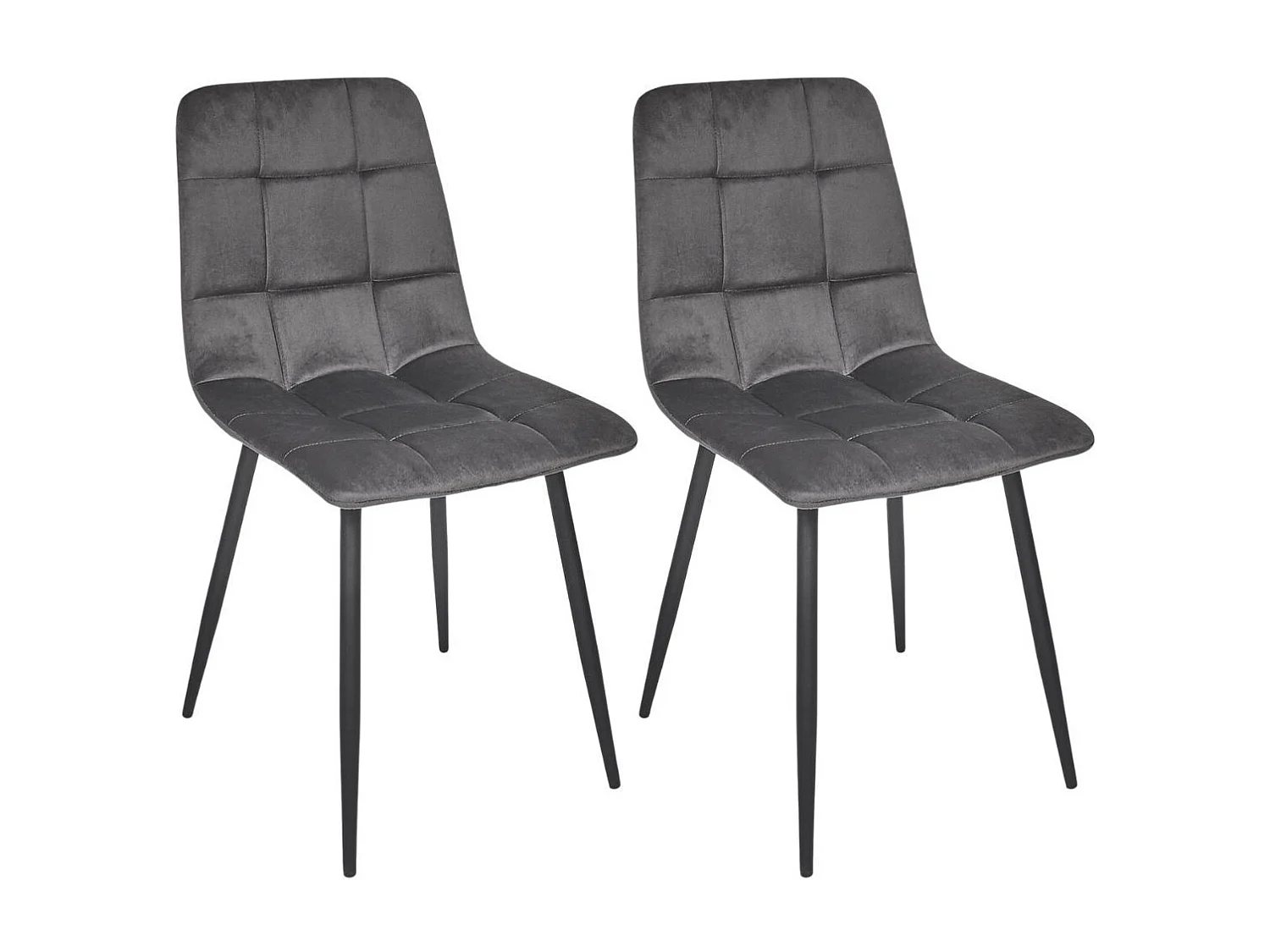 Lot de 2 chaises matelassées en tissu toucher doux gris - MATELIA