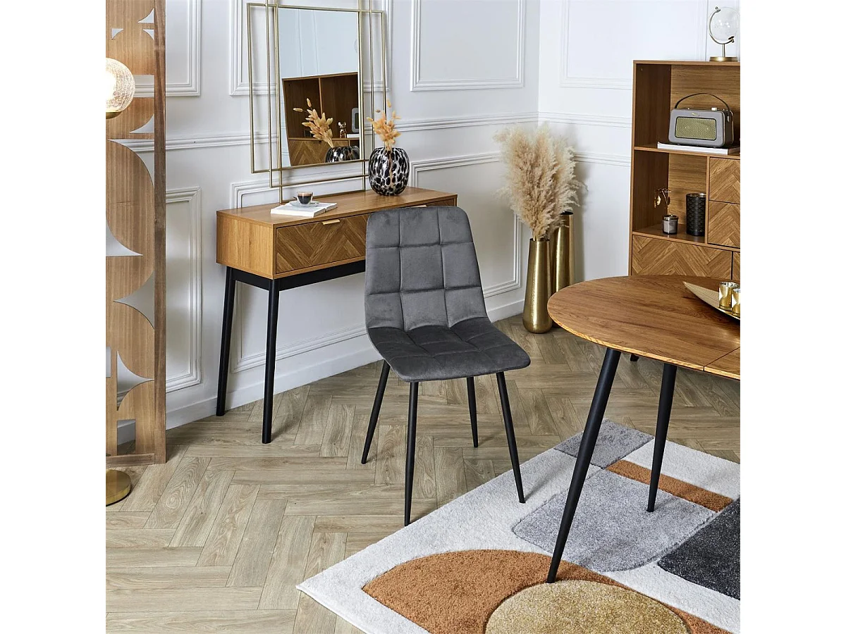 Lot de 6 chaises matelassées en tissu toucher doux gris - MATELIA