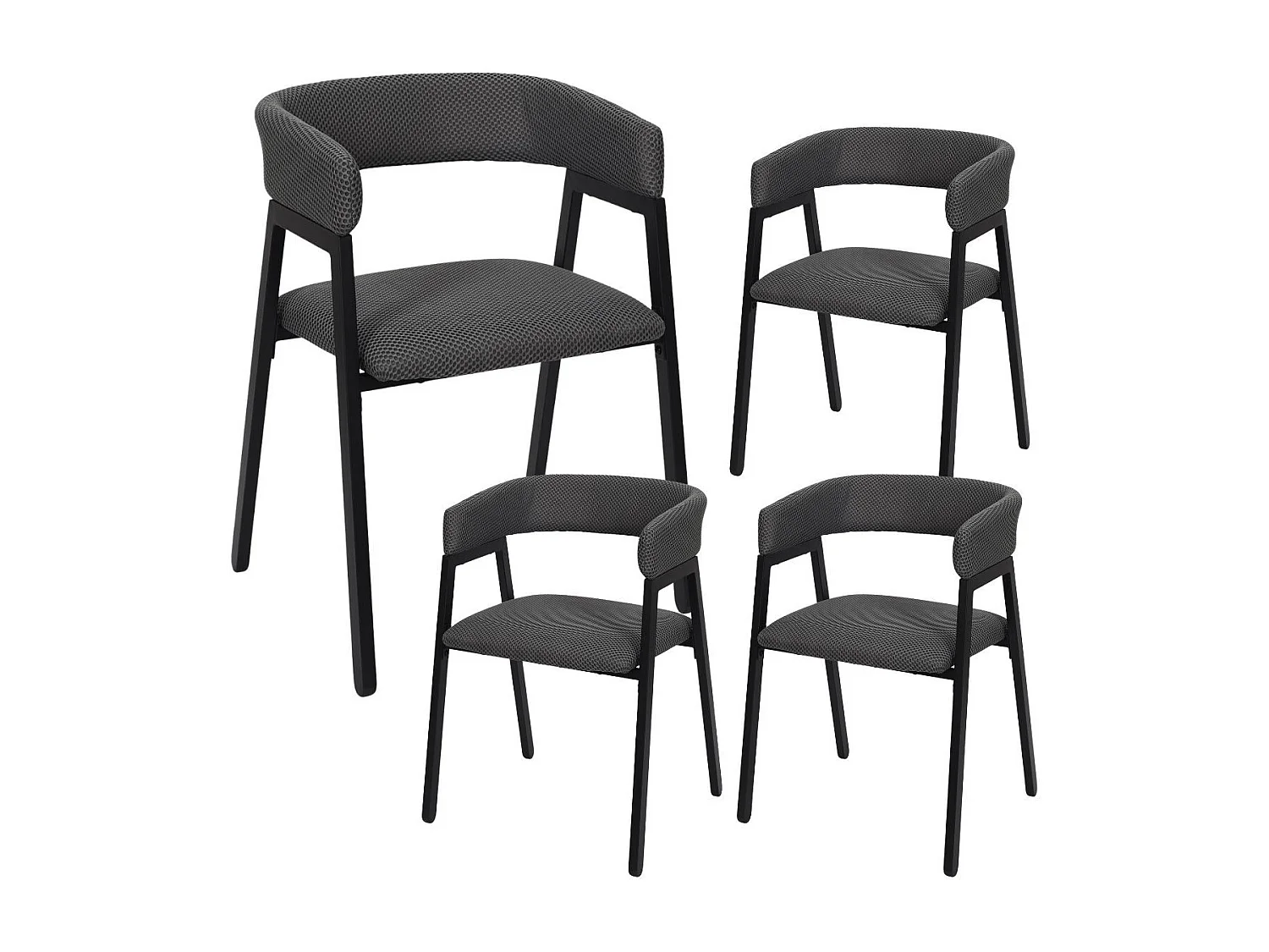 Lot de 4 fauteuils design de table en tissu texturé maille 3D gris - ELECTRON