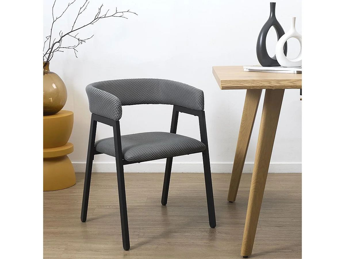 Lot de 4 fauteuils design de table en tissu texturé maille 3D gris - ELECTRON