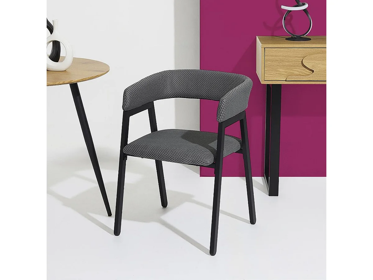 Lot de 4 fauteuils design de table en tissu texturé maille 3D gris - ELECTRON