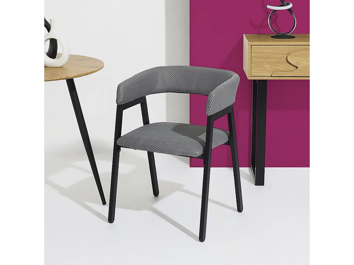 Lot de 4 fauteuils design de table en tissu texturé maille 3D gris - ELECTRON