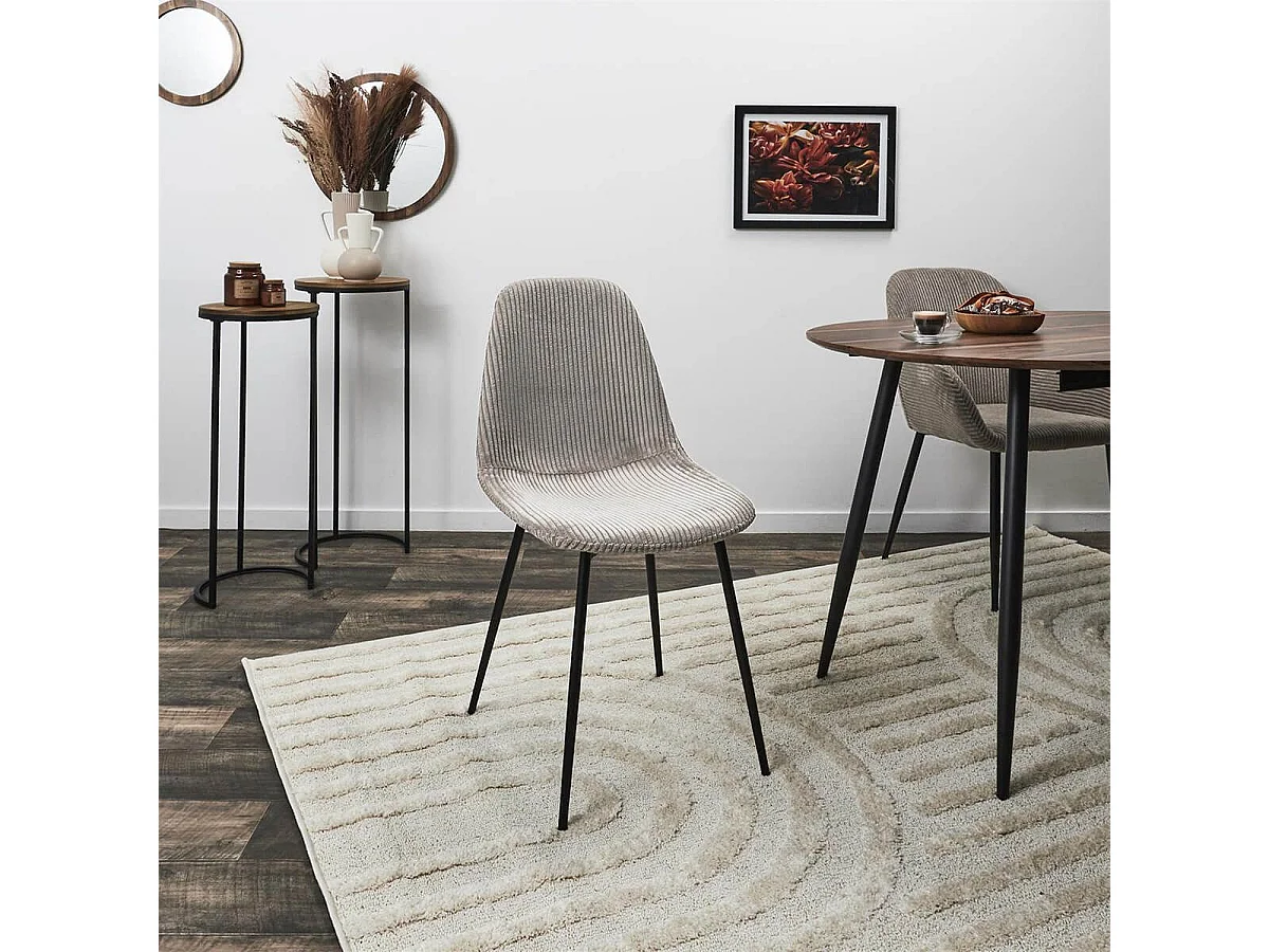 Lot de 6 chaises en velours côtelé coloris taupe - AMORY