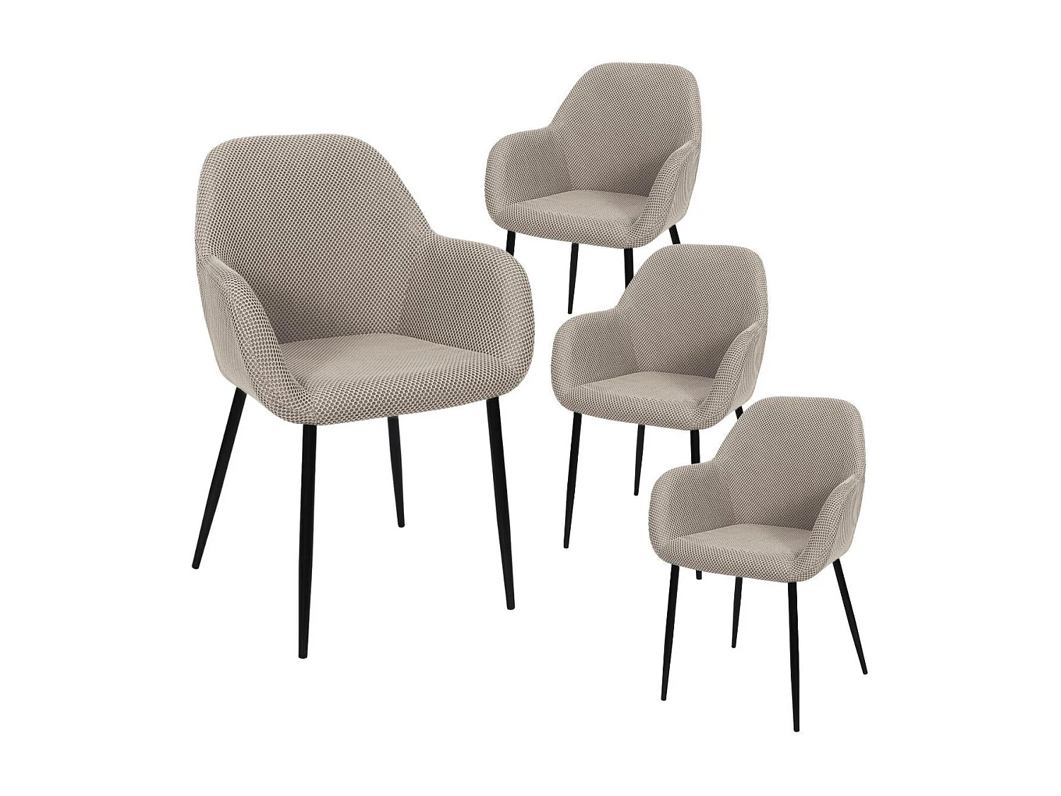 Lot de 4 fauteuils de table en tissu texturé maille 3D gris - ELECTRON