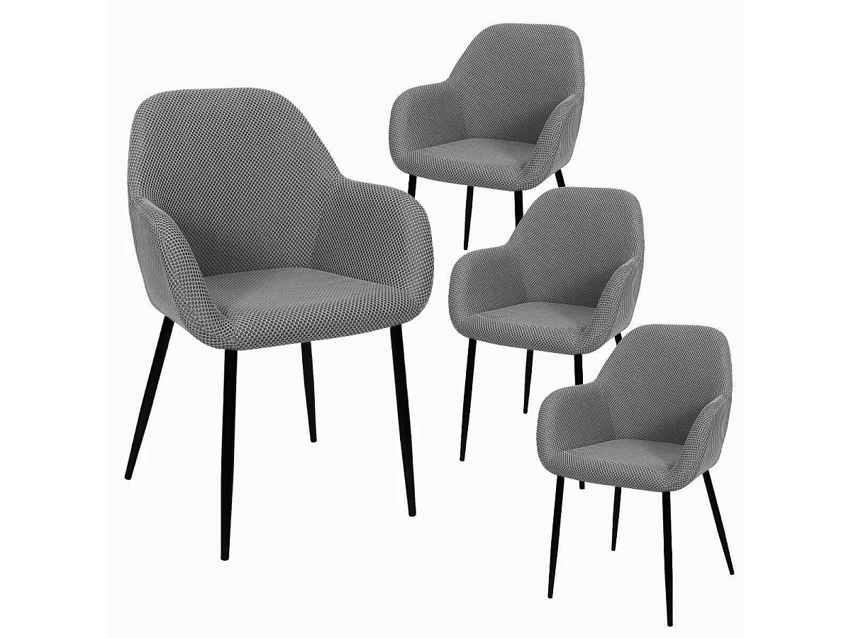 Lot de 4 fauteuils de table en tissu texturé maille 3D gris - ELECTRON