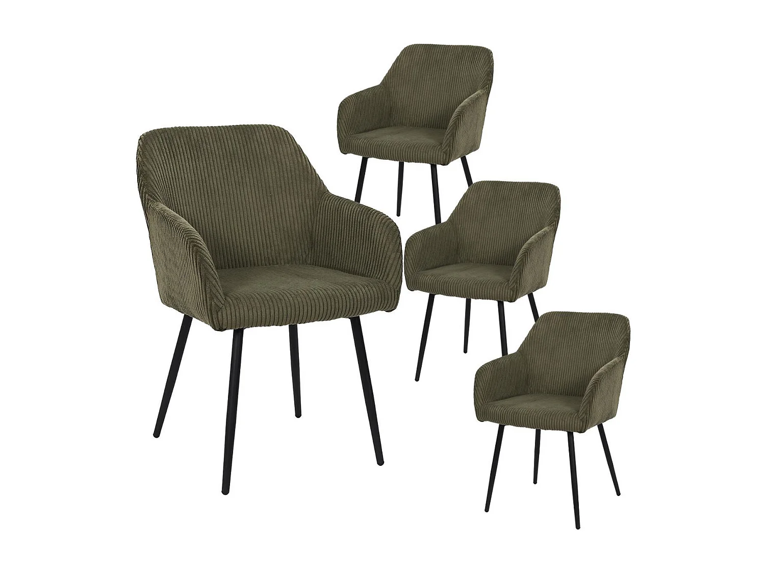 Lot de 4 fauteuils de table en velours côtelé coloris vert - AMORY