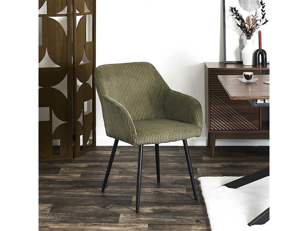 Lot de 4 fauteuils de table en velours côtelé coloris vert - AMORY