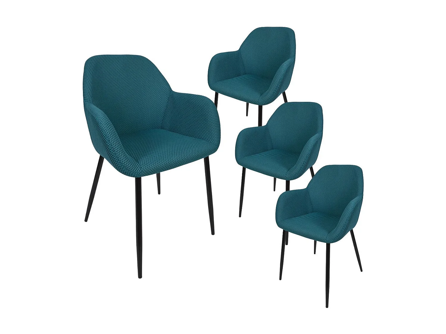 Lot de 4 fauteuils de table en tissu texturé maille 3D bleu - ELECTRON
