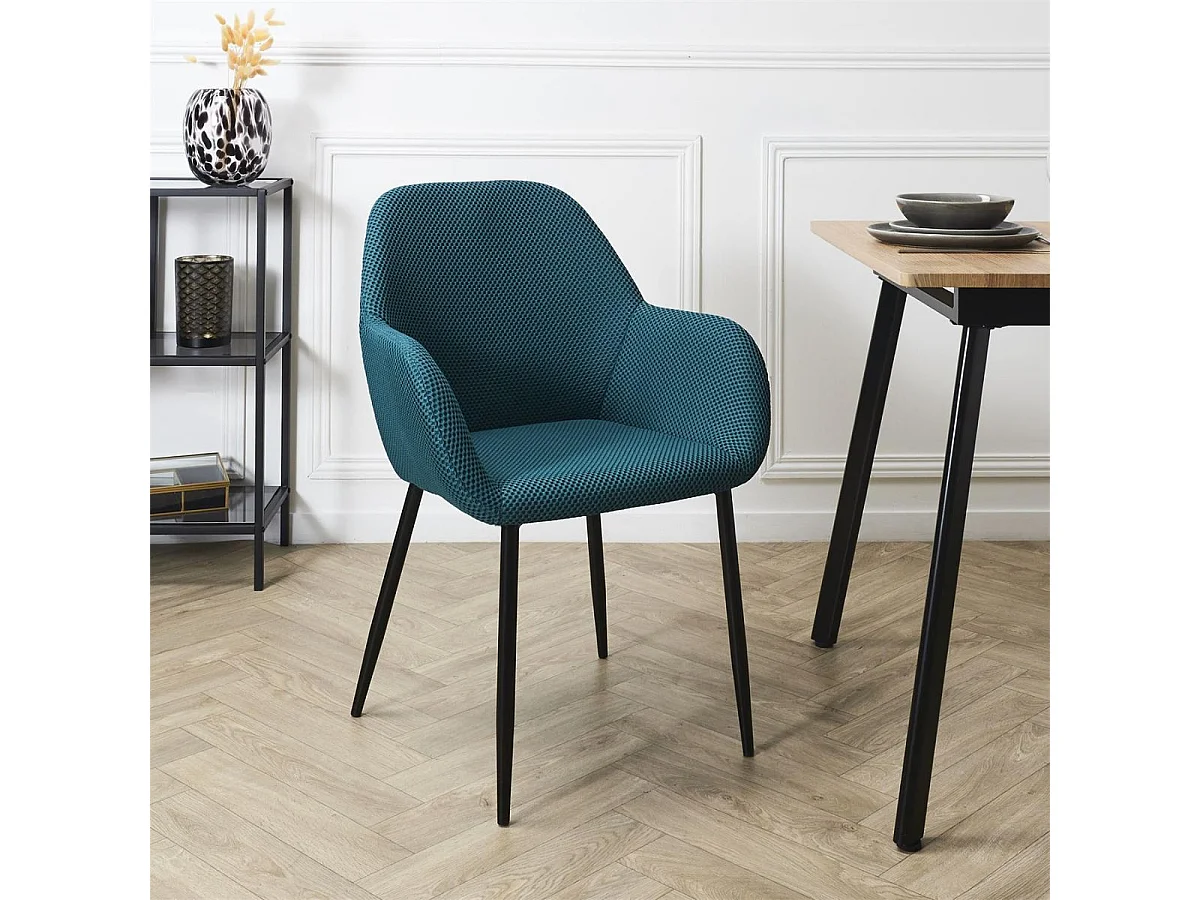 Lot de 4 fauteuils de table en tissu texturé maille 3D bleu - ELECTRON