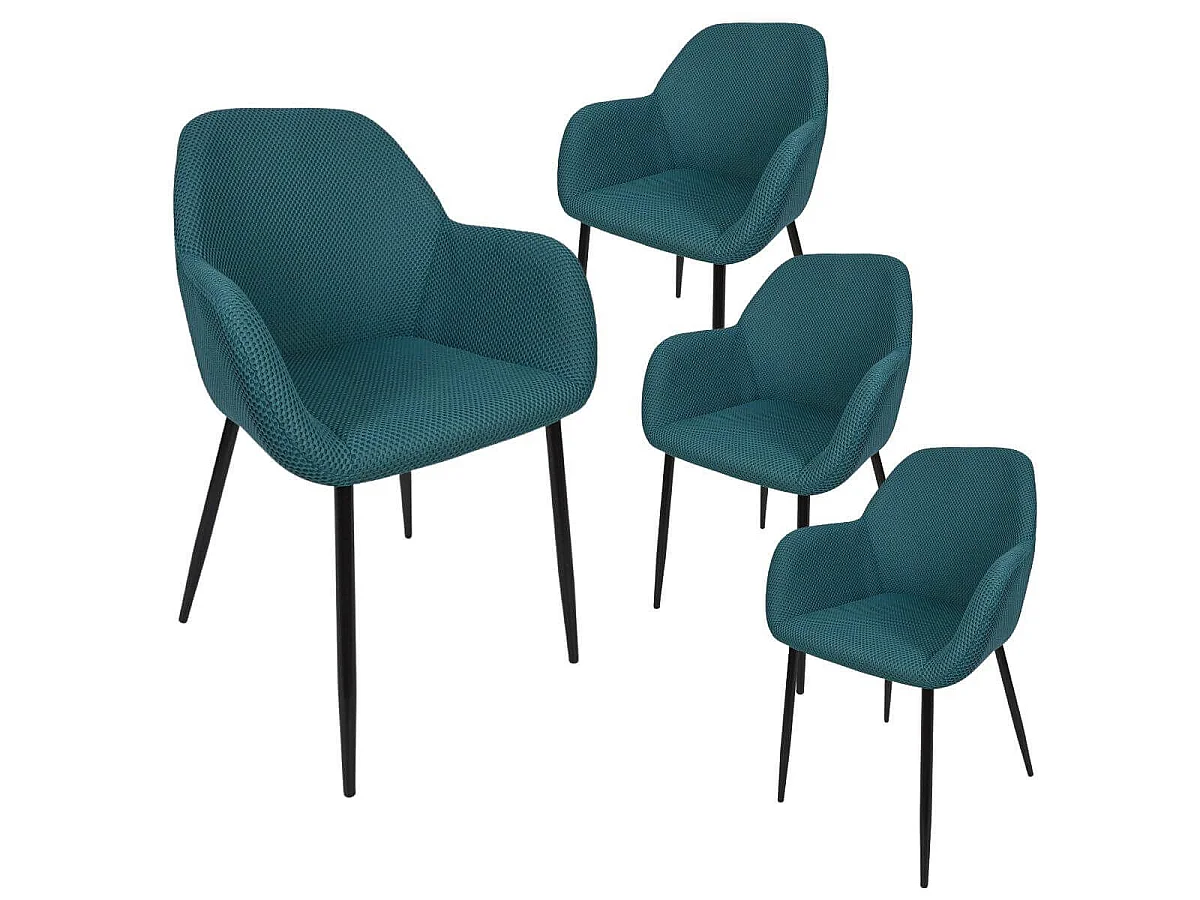 Lot de 4 fauteuils de table en tissu texturé maille 3D bleu - ELECTRON