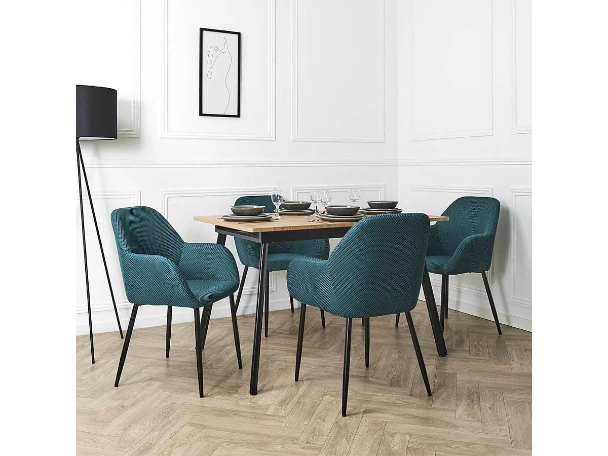Lot de 4 fauteuils de table en tissu texturé maille 3D bleu - ELECTRON