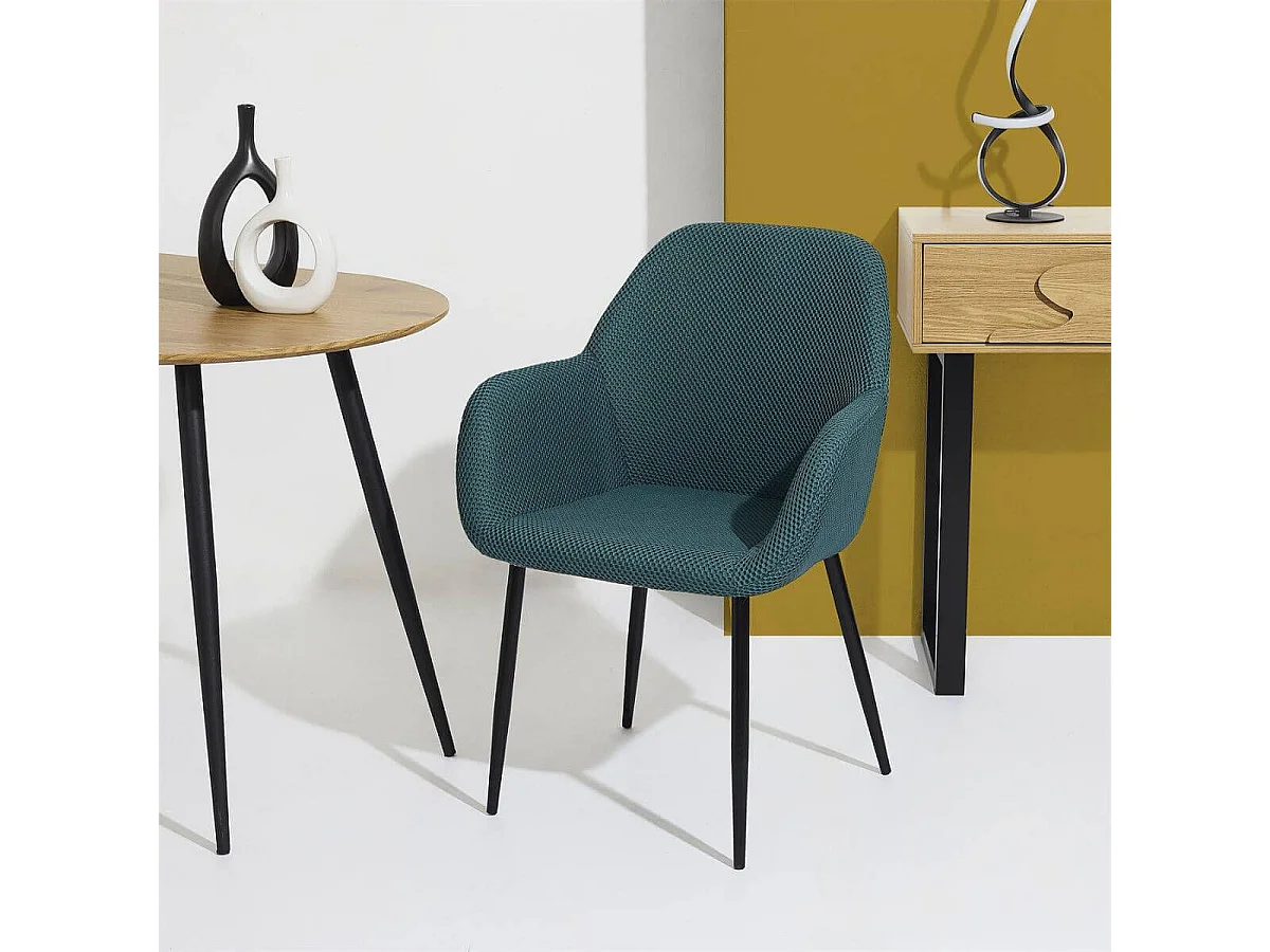 Lot de 4 fauteuils de table en tissu texturé maille 3D bleu - ELECTRON