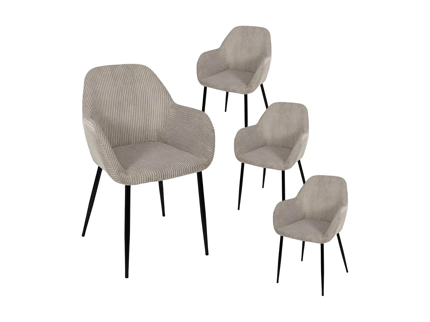 Lot de 4 fauteuils de table en velours côtelé coloris taupe - AMORY