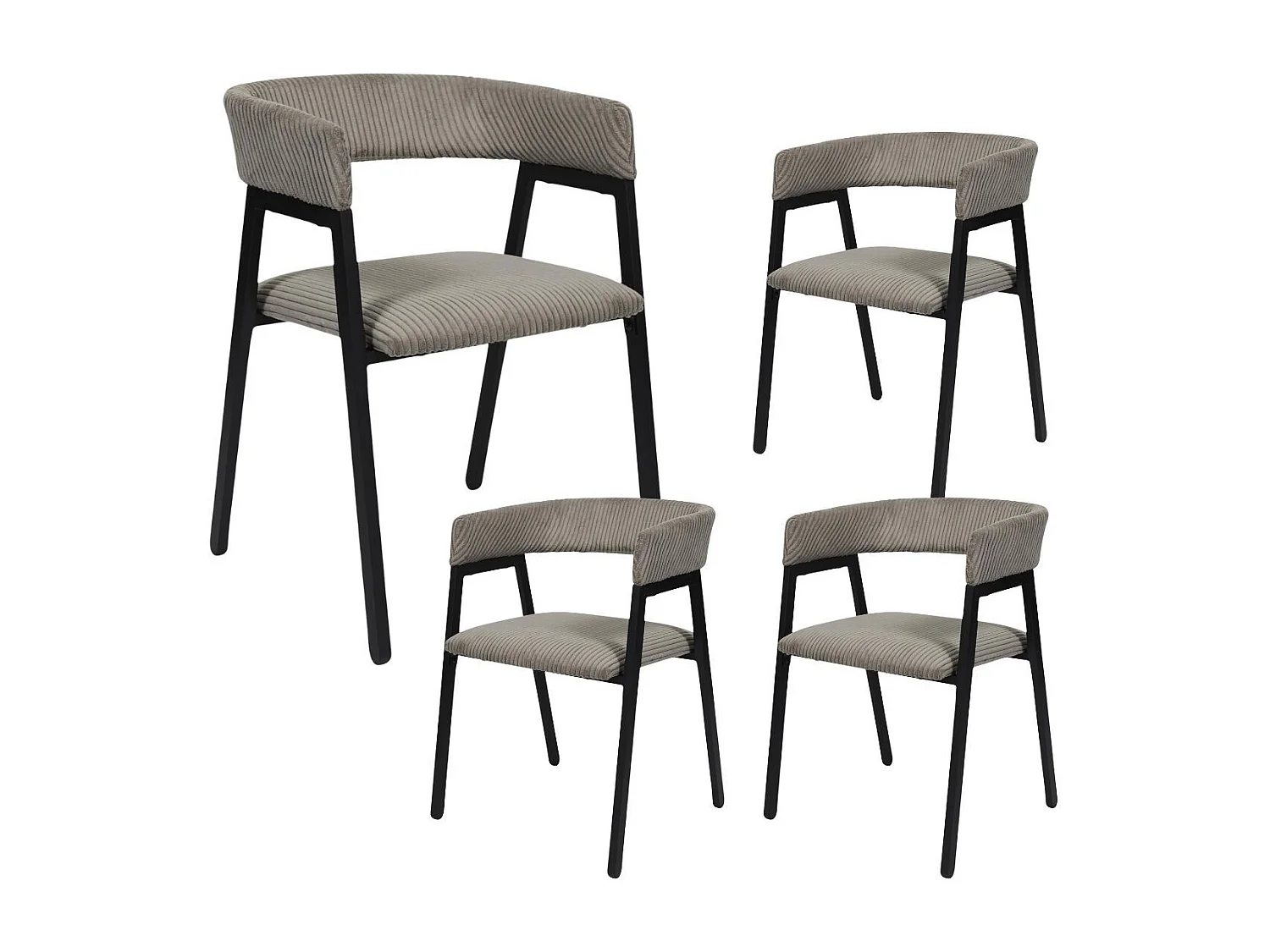 Lot de 4 fauteuils de table design en métal et velours côtelé coloris taupe - AMORY