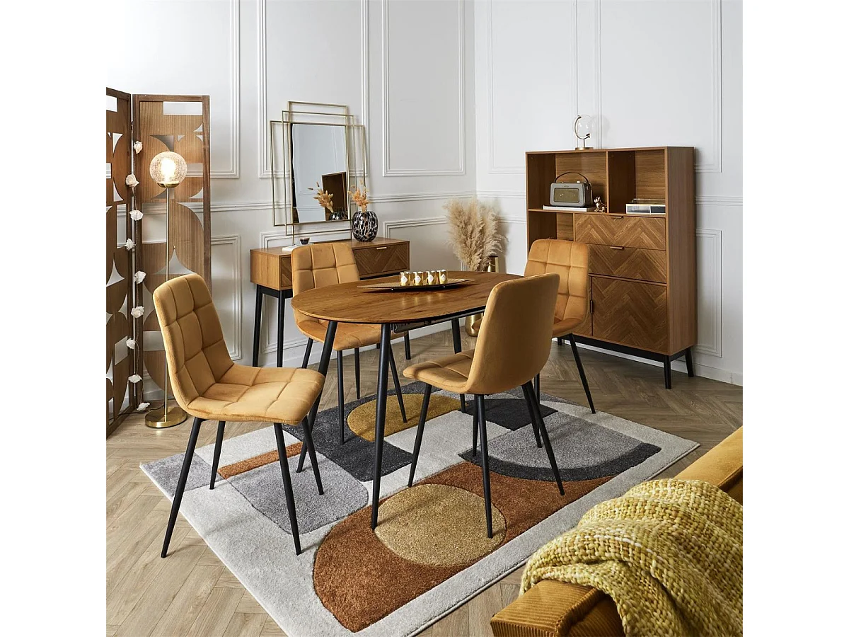 Lot de 4 chaises matelassées en tissu toucher doux jaune - MATELIA