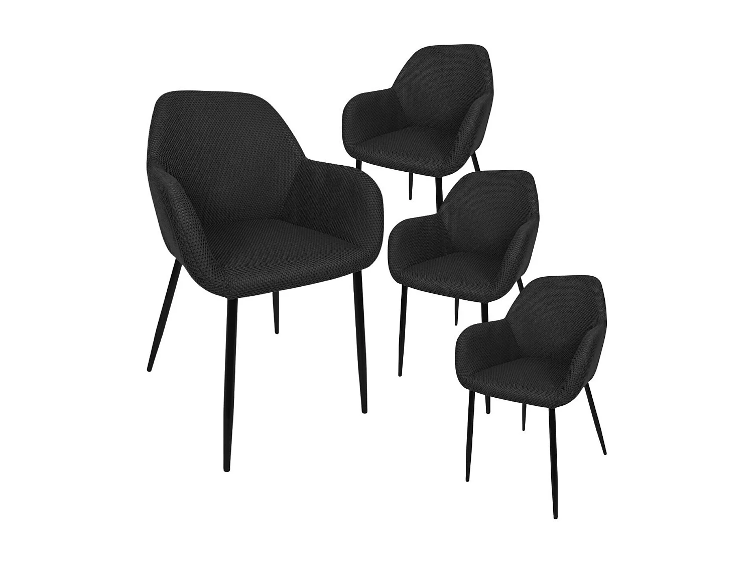Lot de 4 fauteuils de table en tissu texturé maille 3D noir - ELECTRON