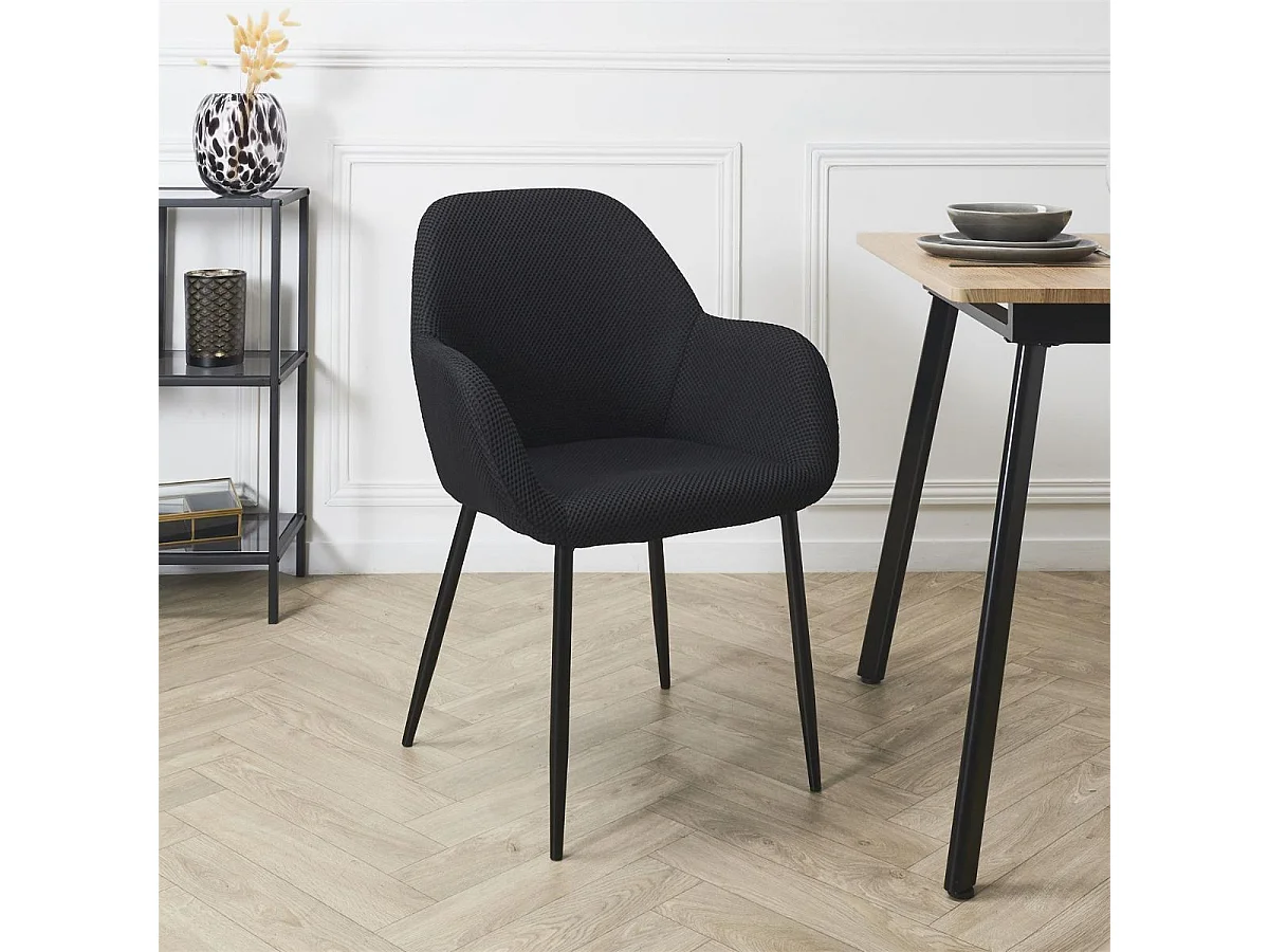 Lot de 4 fauteuils de table en tissu texturé maille 3D noir - ELECTRON
