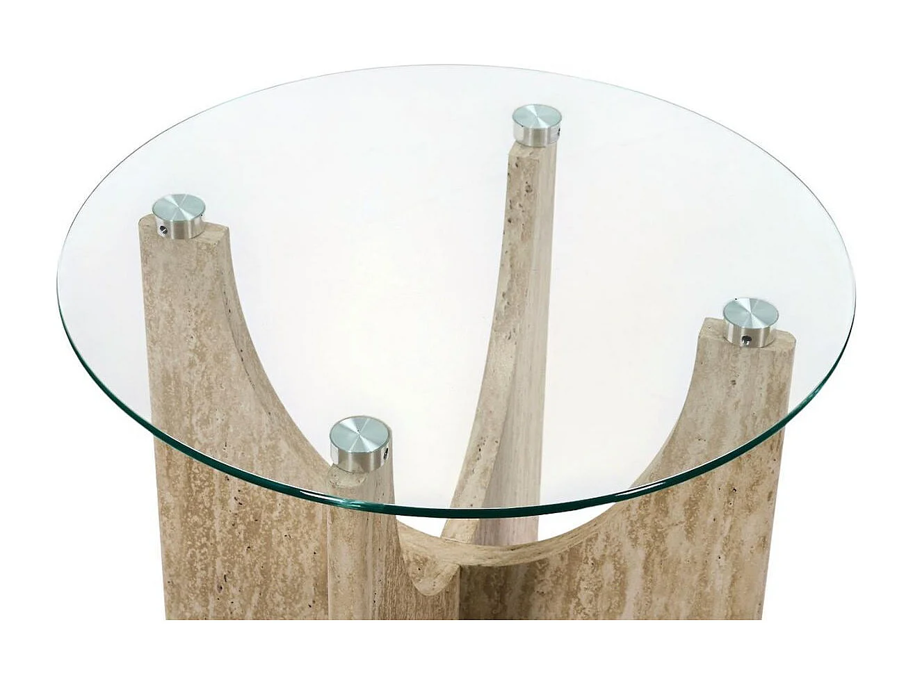 Table d'appoint Ø45cm plateau verre et piétement en MDF aspect travertin - VERTINA