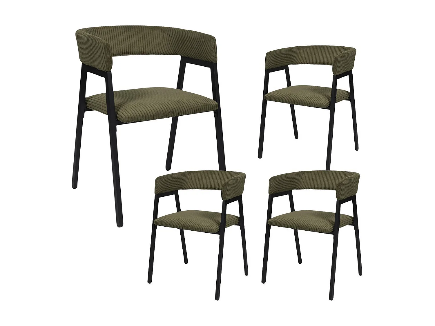 Lot de 4 fauteuils de table design en métal et velours côtelé coloris vert - AMORY