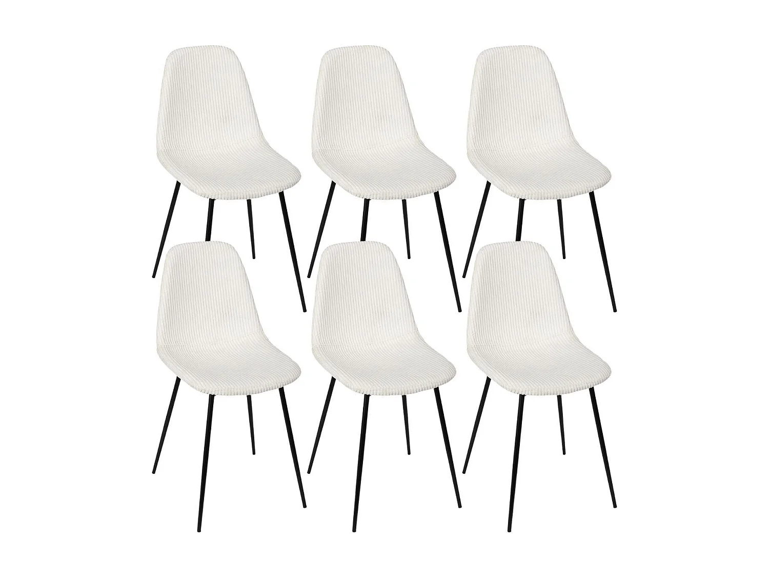 Lot de 6 chaises en velours côtelé coloris crème - AMORY